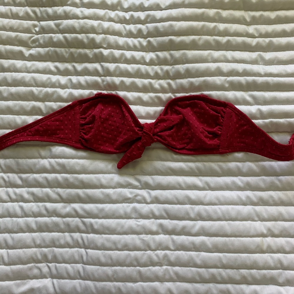 Red strapless bathing suit top